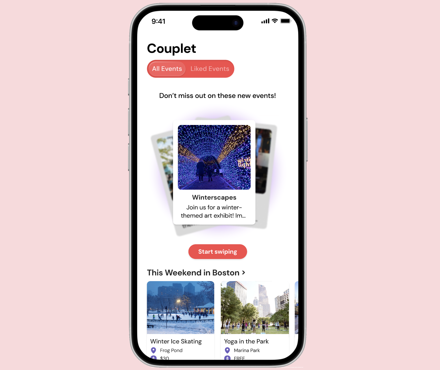 Prototype of the app's homepage